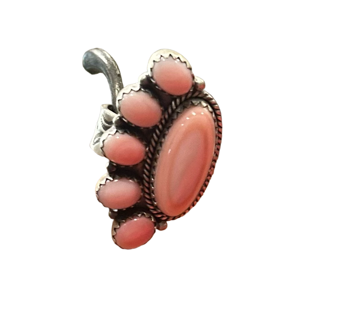 Pink Conch Half Cluster Native Made Adjustable Ring