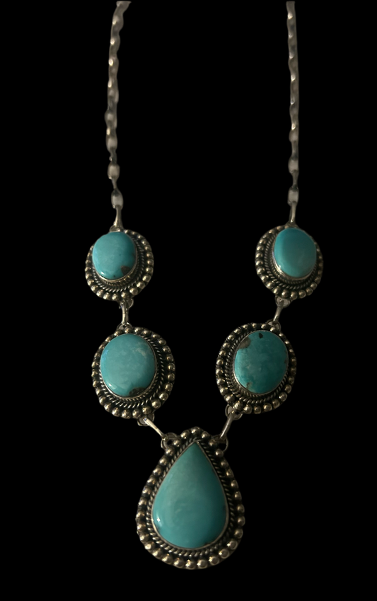 Kingman turquoise 5 stone lariat necklace