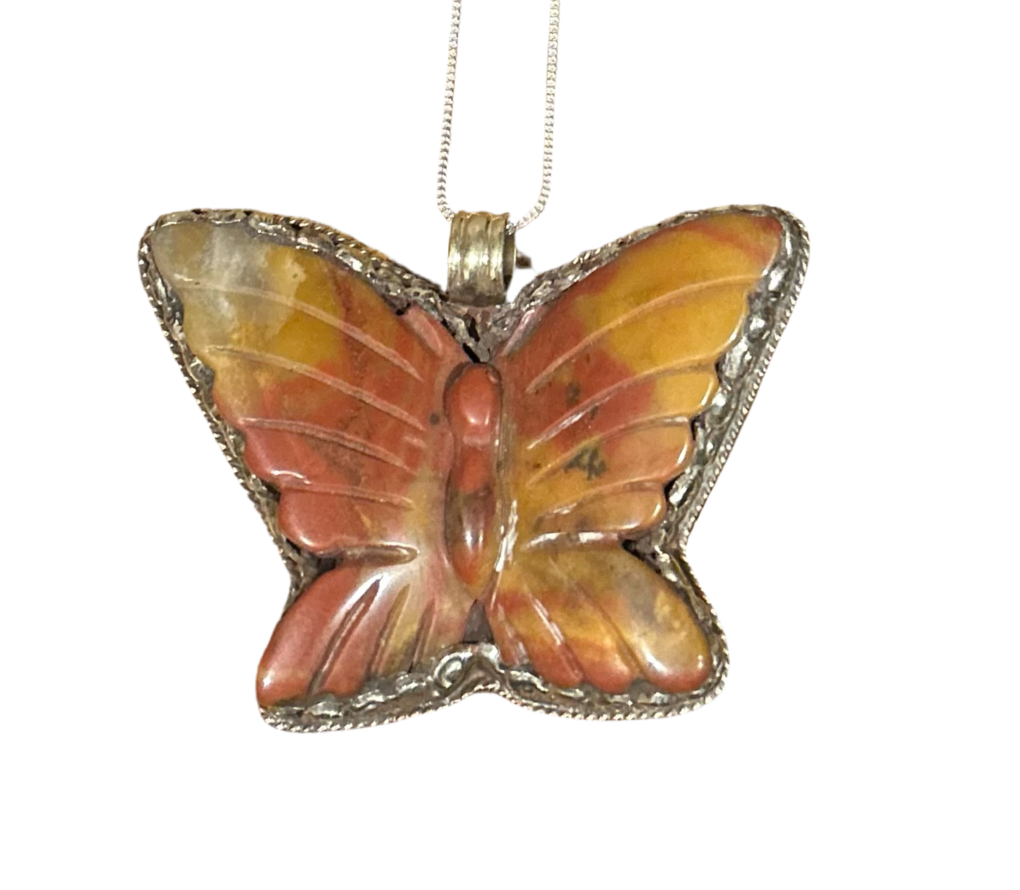 Huge hand carved jasper butterfly pendant