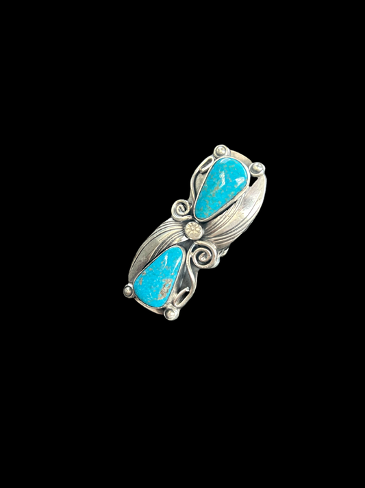 Blue Sonoran Gold Turquoise Native Made Crawler Ring