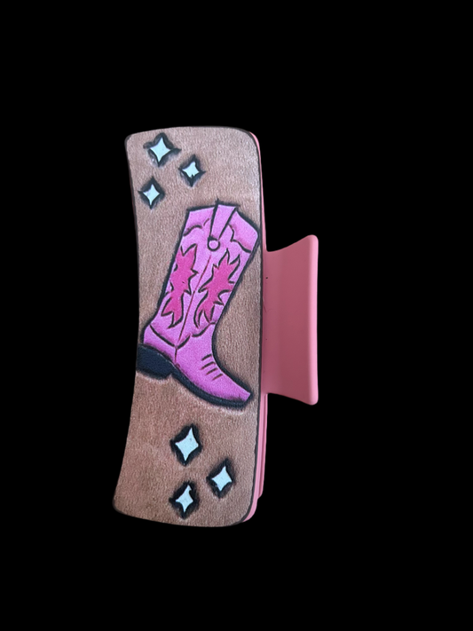 Pink cowgirl boot claw clip