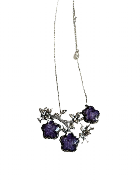 Charoite stone blooming tree necklace