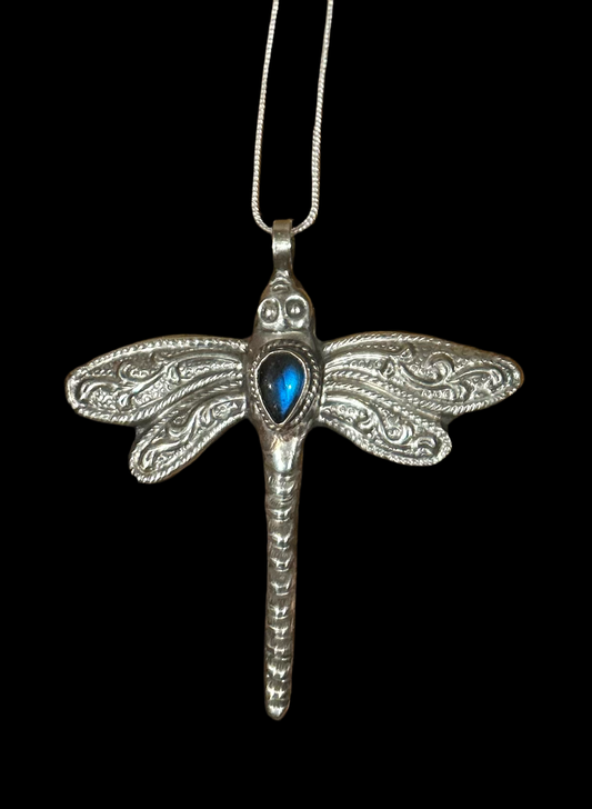 Sterling silver & labradorite dragonfly pendant