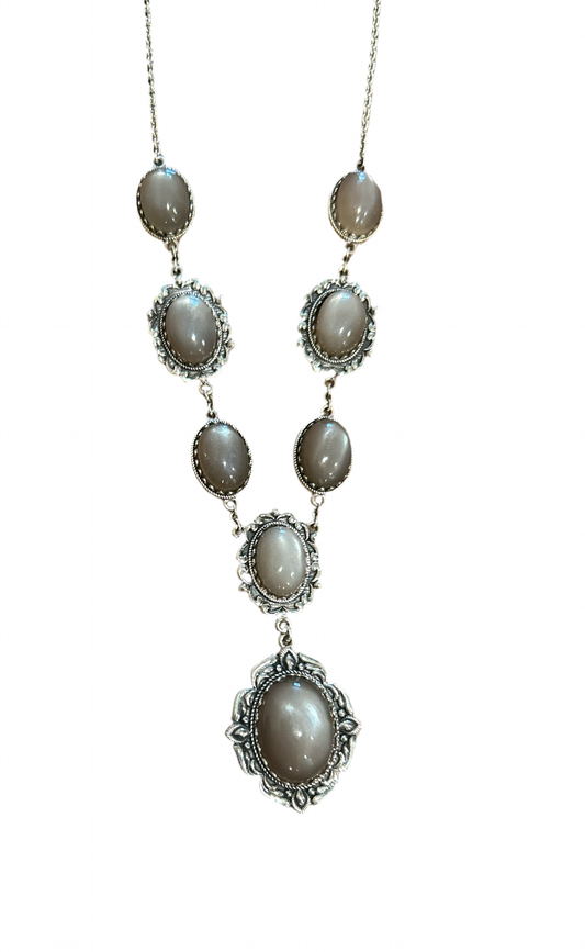 Chocolate moonstone lariat sterling silver necklace