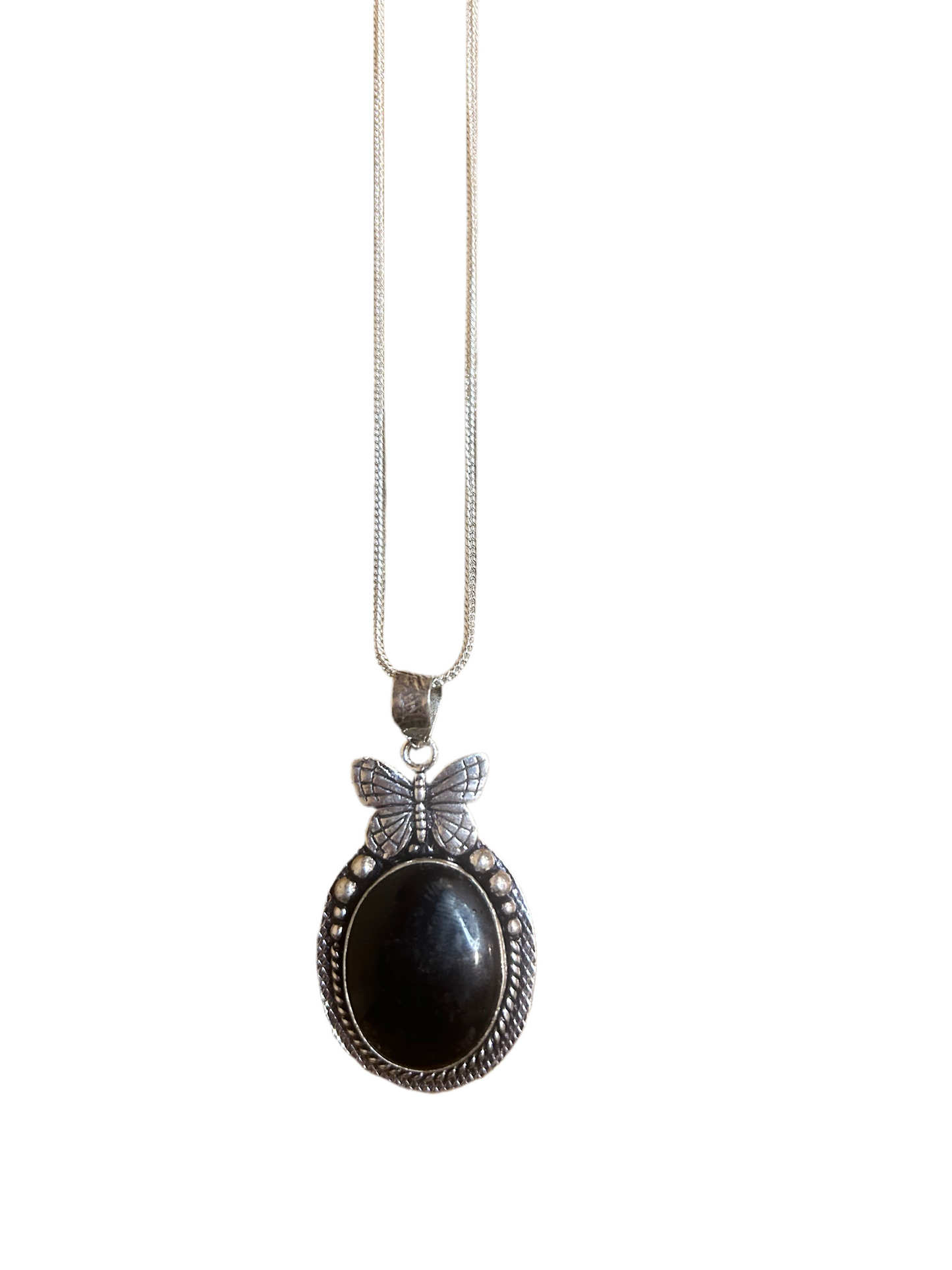 Black onyx & SS butterfly Necklace