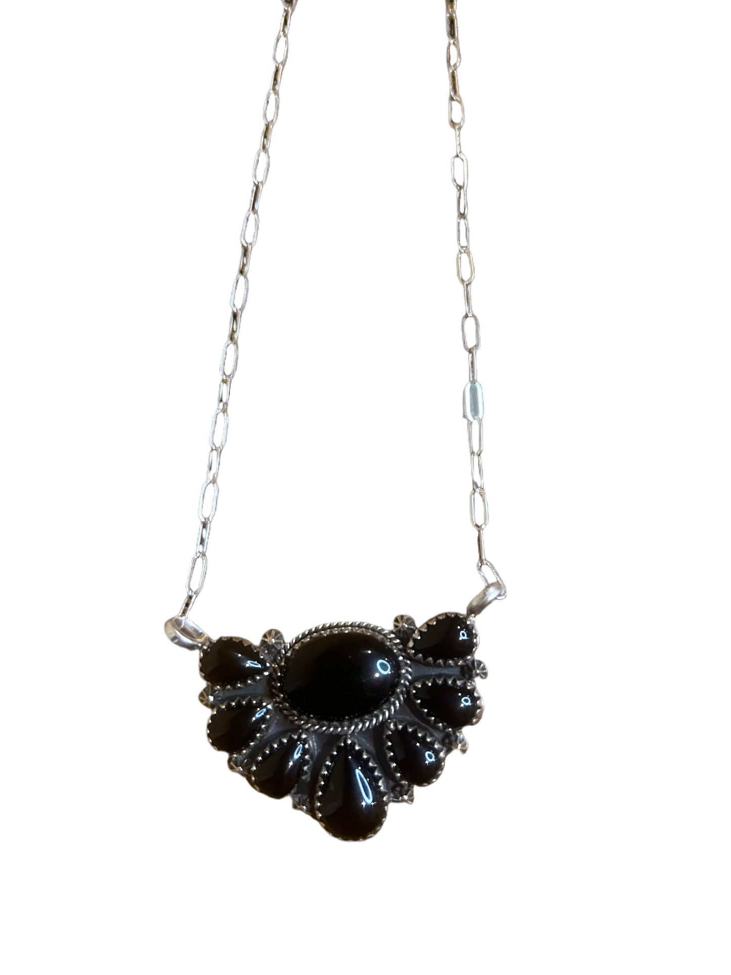 Native Made Black Onyx Cluster Necklace