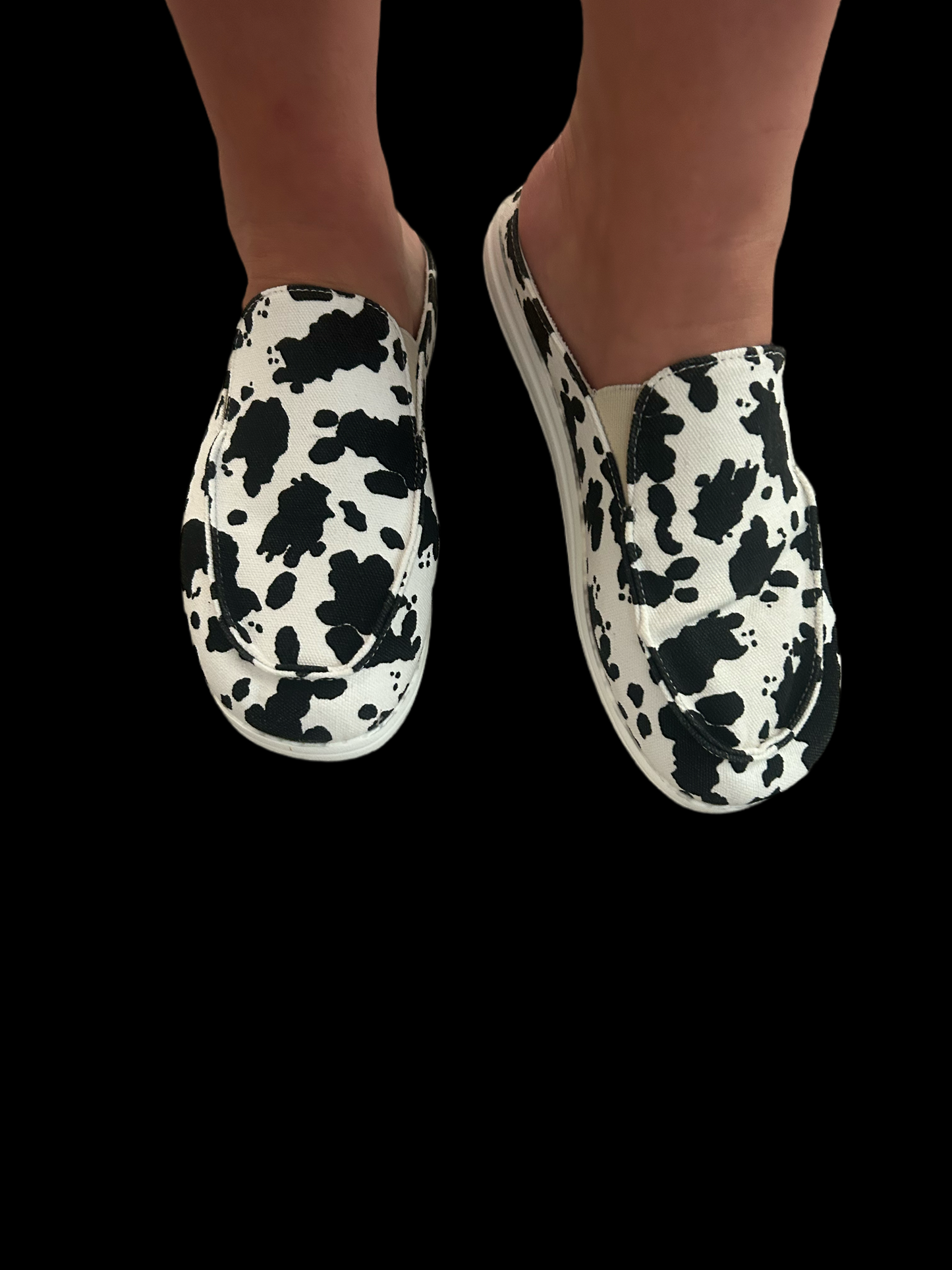 Cow print open back boating shoes