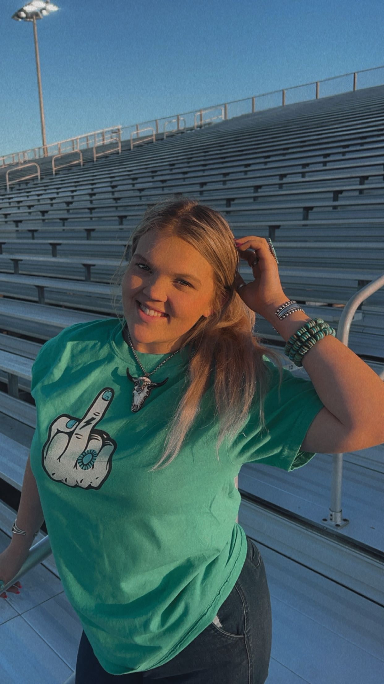 Women’s Turquoise Jewelry Middle Finger Tee