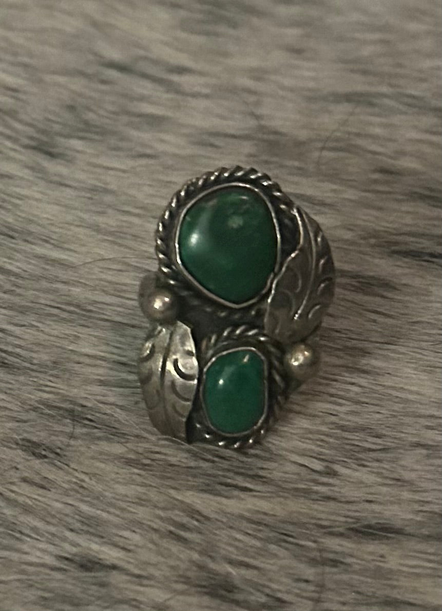 Green turquoise old pawn ring size 8