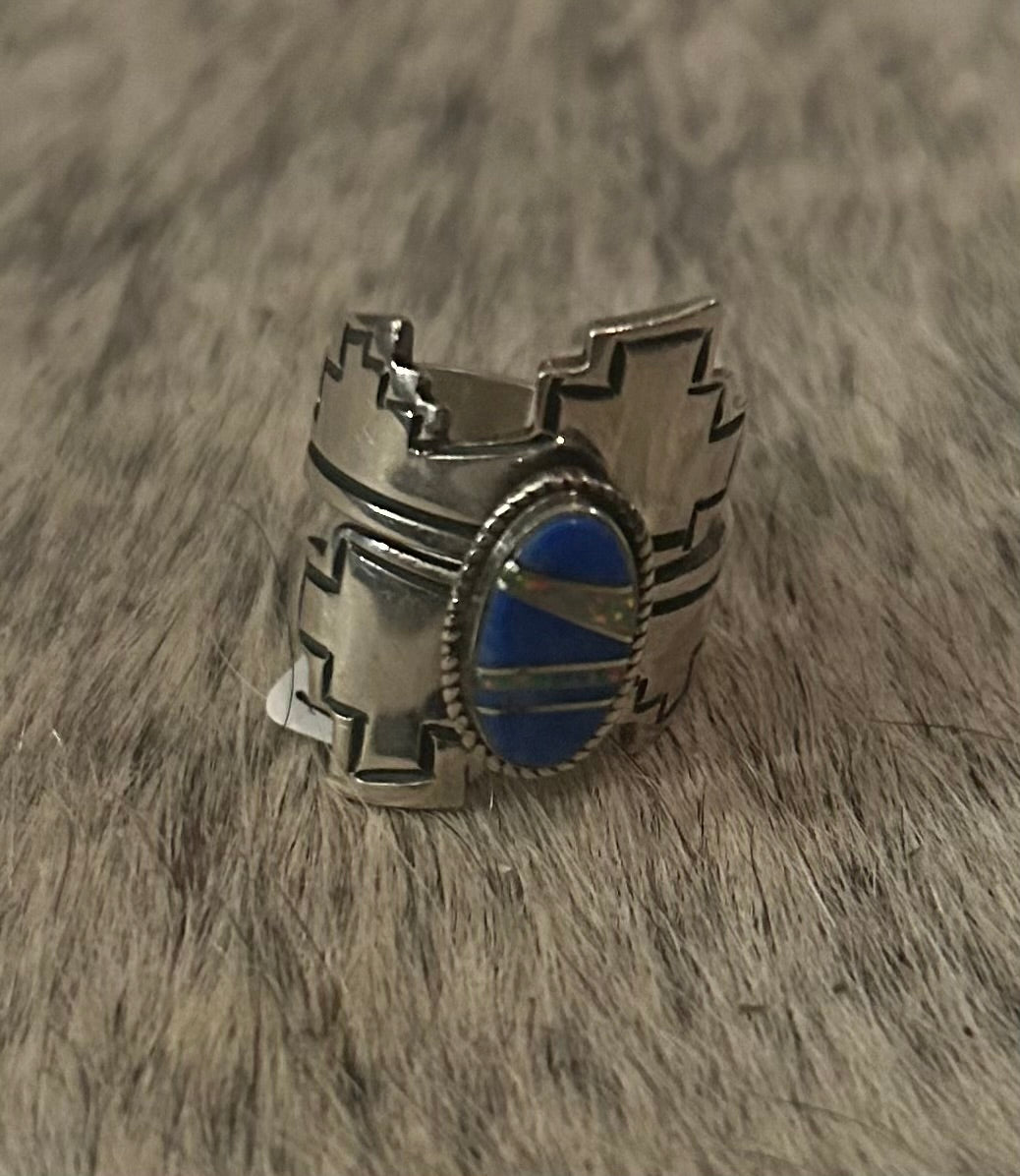 Lapis & opal vintage ring adjustable