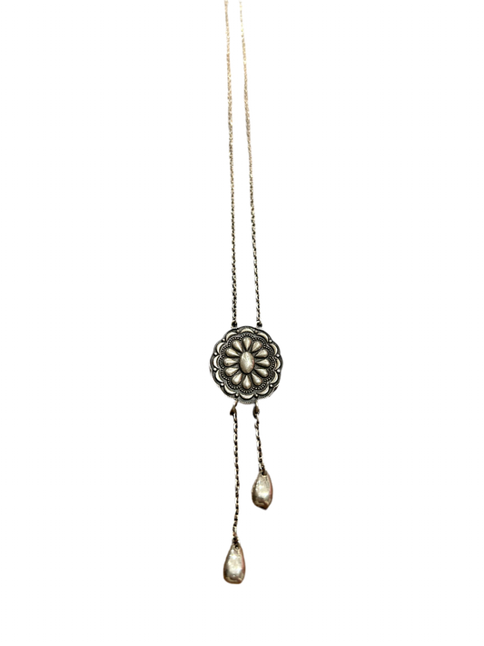 Dangle sterling silver concho necklace