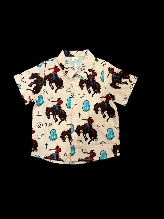 “Mini Bronc Rider” Short Sleeve Button Up