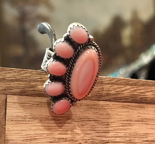 Pink Conch Half Cluster Native Made Adjustable Ring