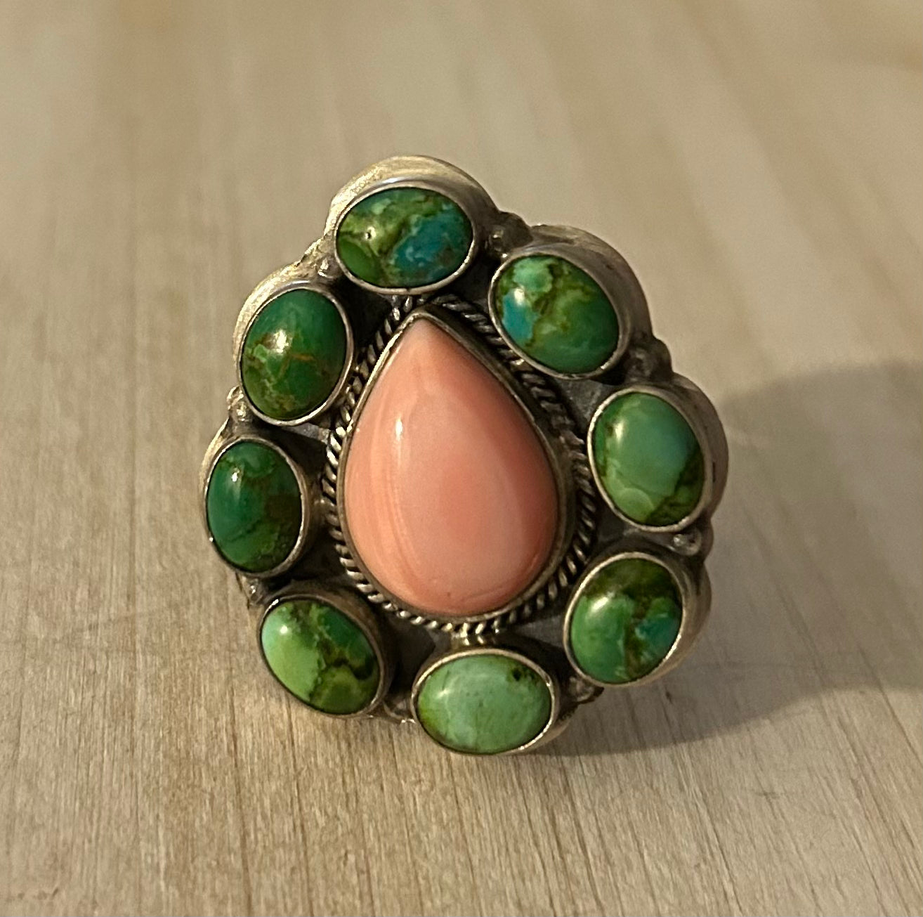 Sonoran gold & pink conch cluster Ring