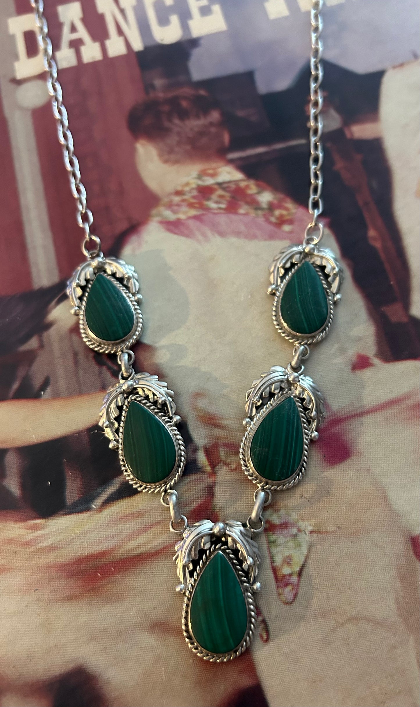 Vintage malachite lariat necklace