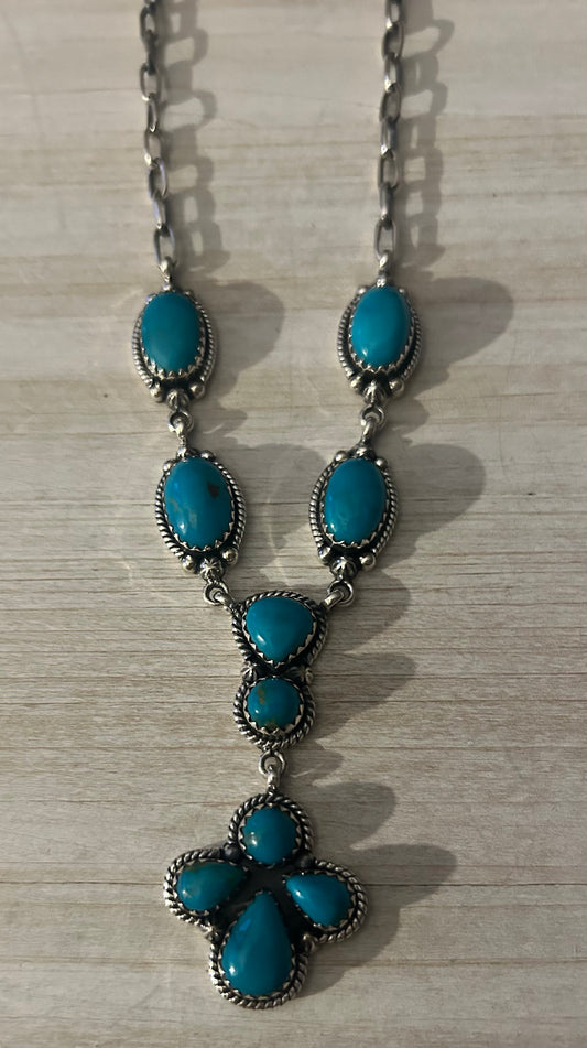 Kingman turquoise blooming lariat necklace