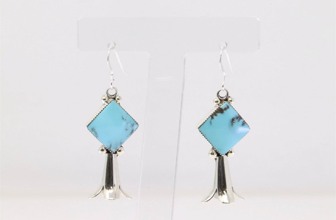 Native America Navajo Sterling Silver Turquoise Blossom Dangling Earring's By Suzanna Johnson.