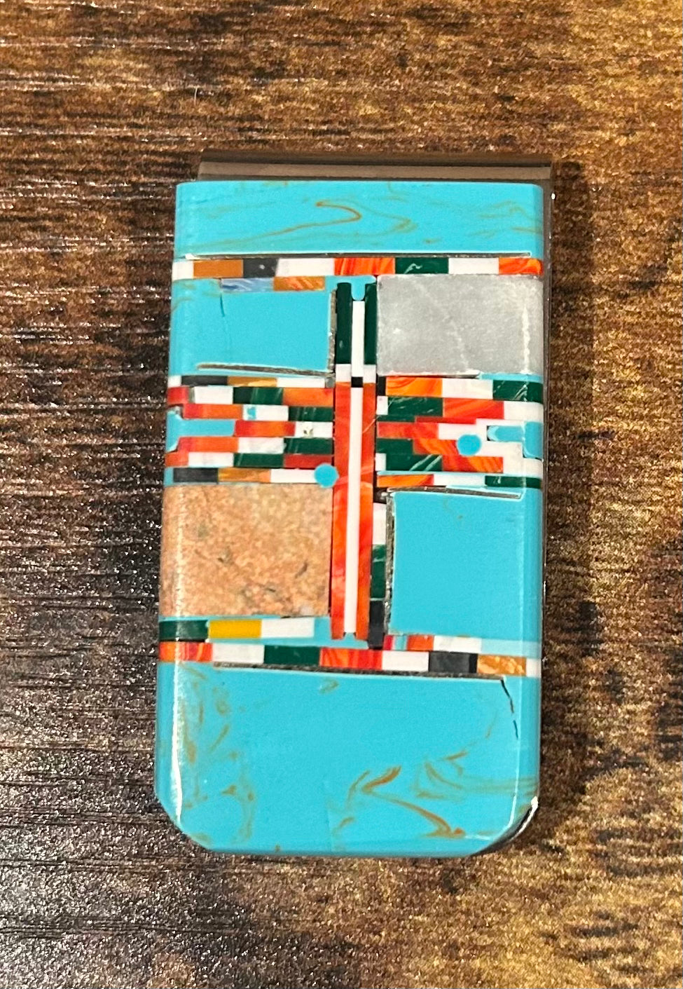 Multi stone inlay native made money clip