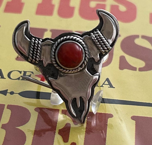 Red spiny oyster steer head ring size 8 1/2