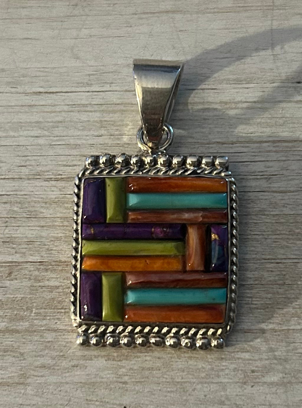 Multi Stone inlay Square Pendant