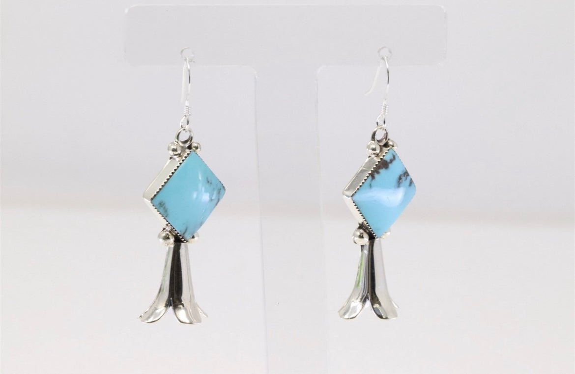 Native America Navajo Sterling Silver Turquoise Blossom Dangling Earring's By Suzanna Johnson.