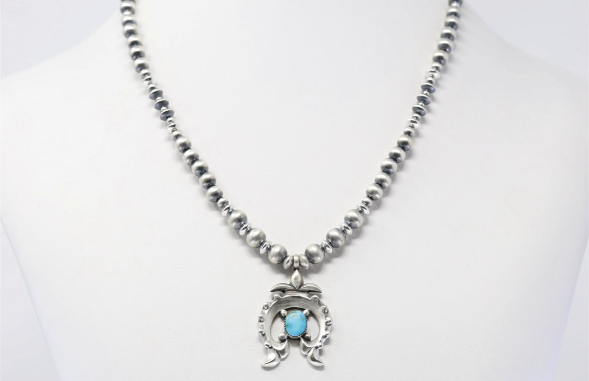 Native America Navajo Sterling Silver Turquoise Naja Necklace By Lucinda Sardo.