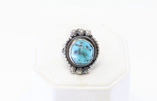 Native America Navajo Sterling Silver Turquoise Ring By Wilson Dawes.