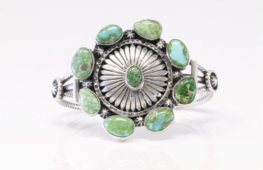 Native America Navajo Sterling Silver sonora Gold Turquoise Bracelet Cuff By Harry B.Yazzie.