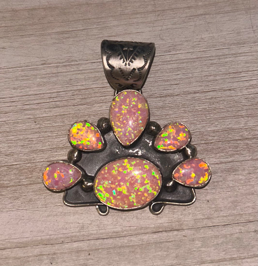 Pink Spider Opal Half Cluster Pendant