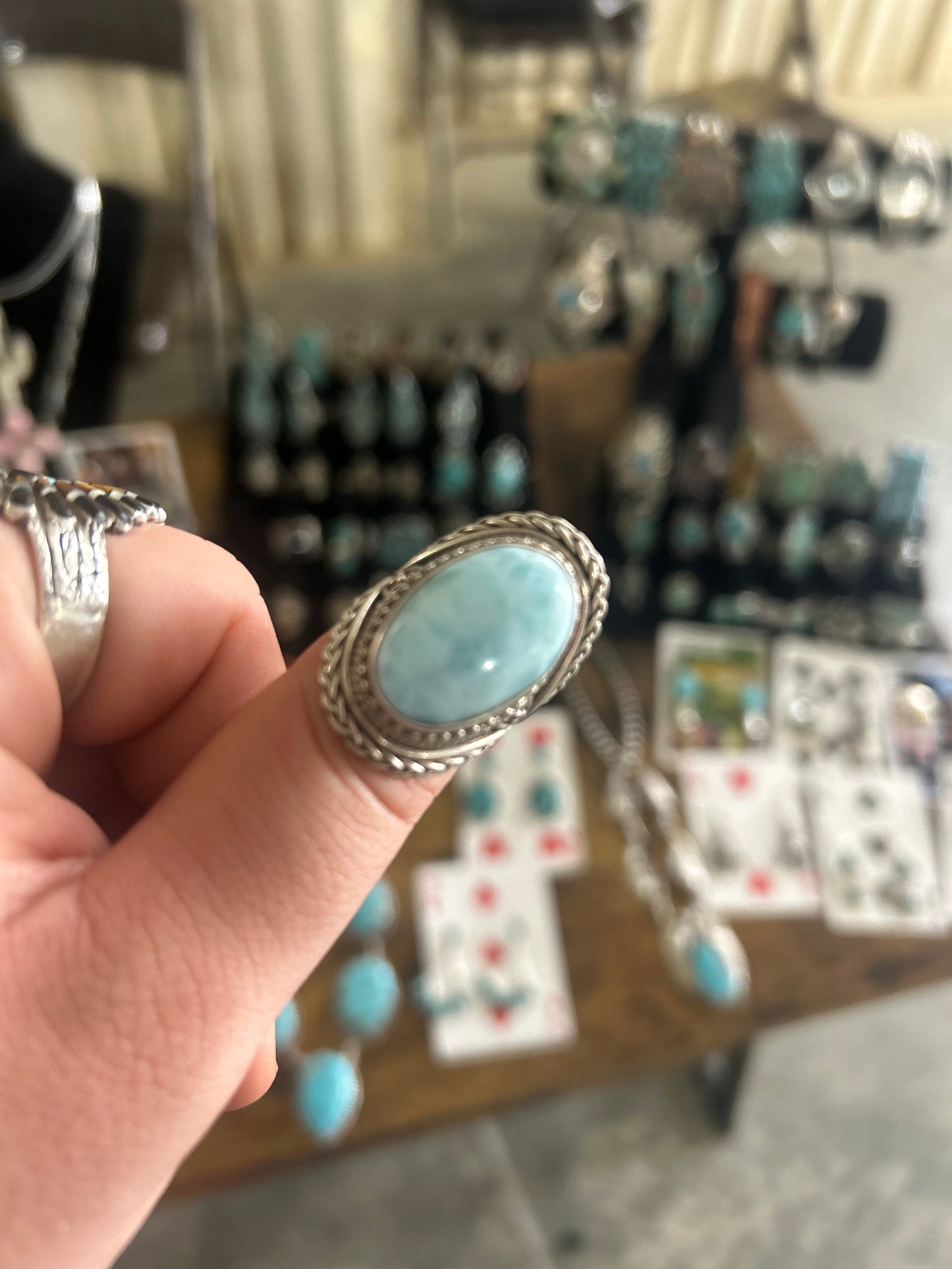 Handmade Larimar & SS ring size 7