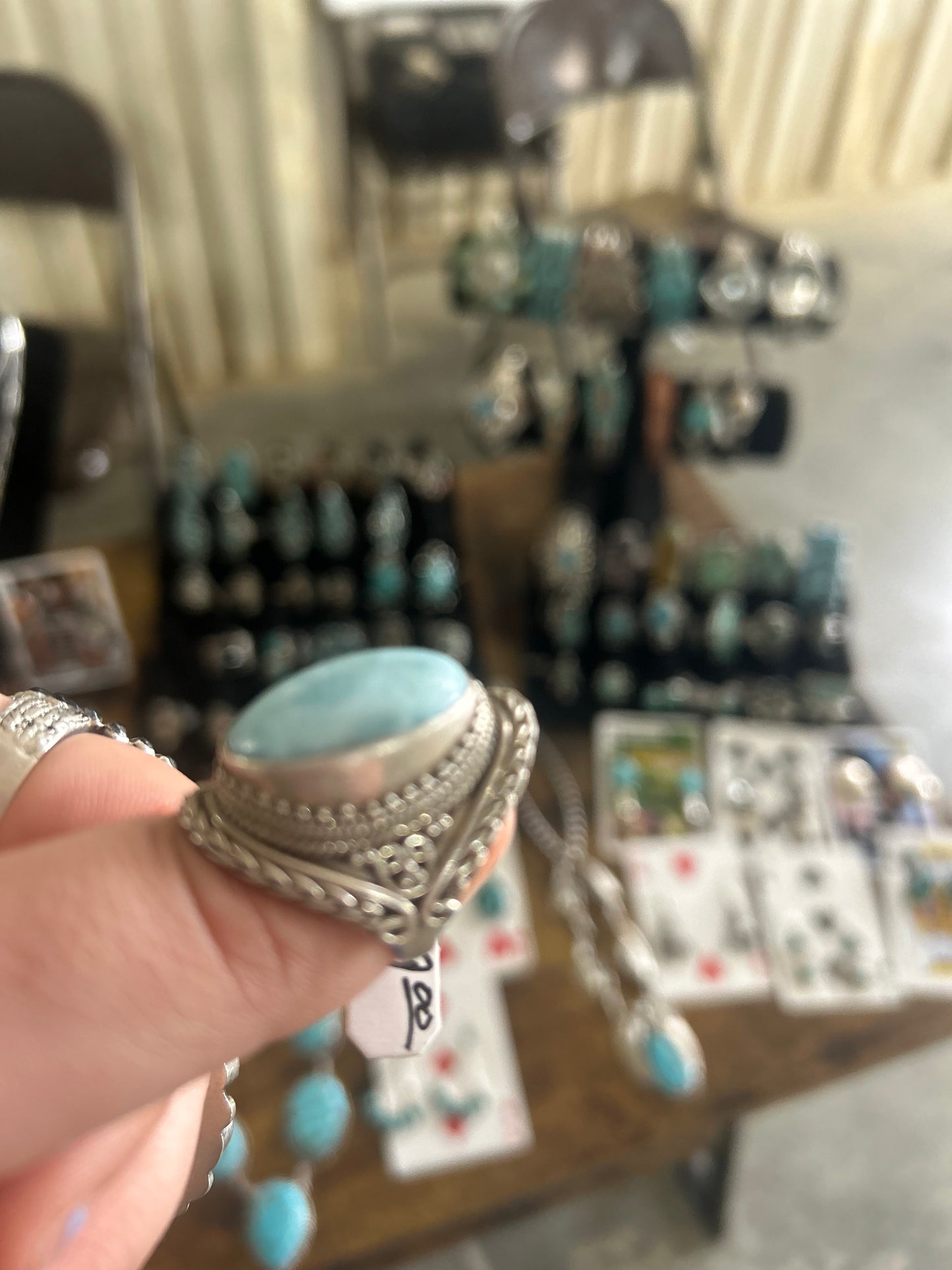 Handmade Larimar & SS ring size 7