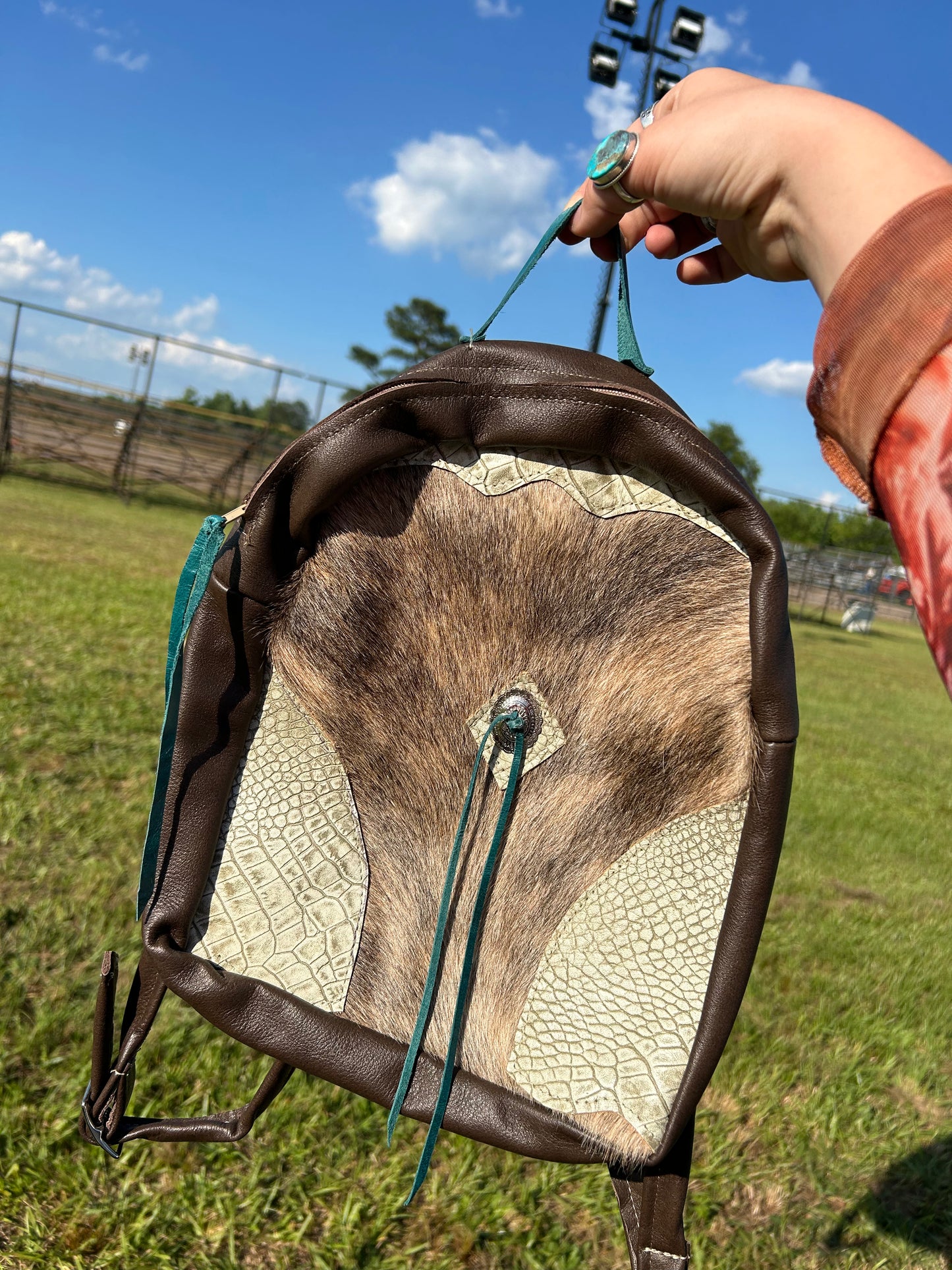 White croc and cowhide mini backpack