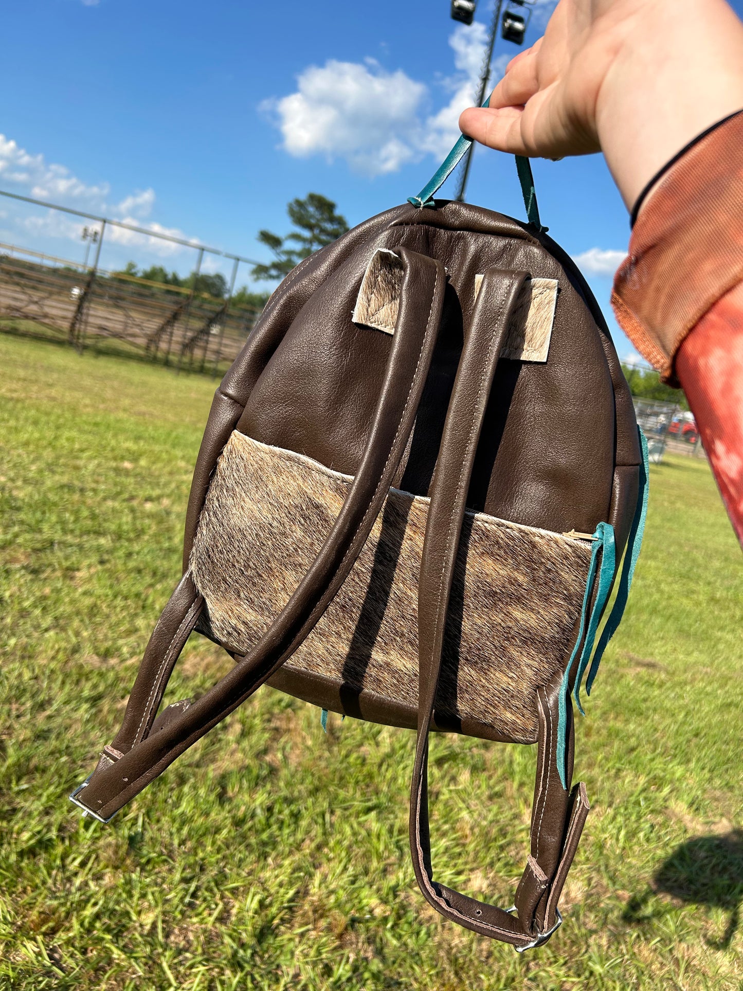 White croc and cowhide mini backpack