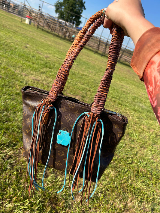 Vintage Louis Vuitton redone purse with fringe authentic turquoise