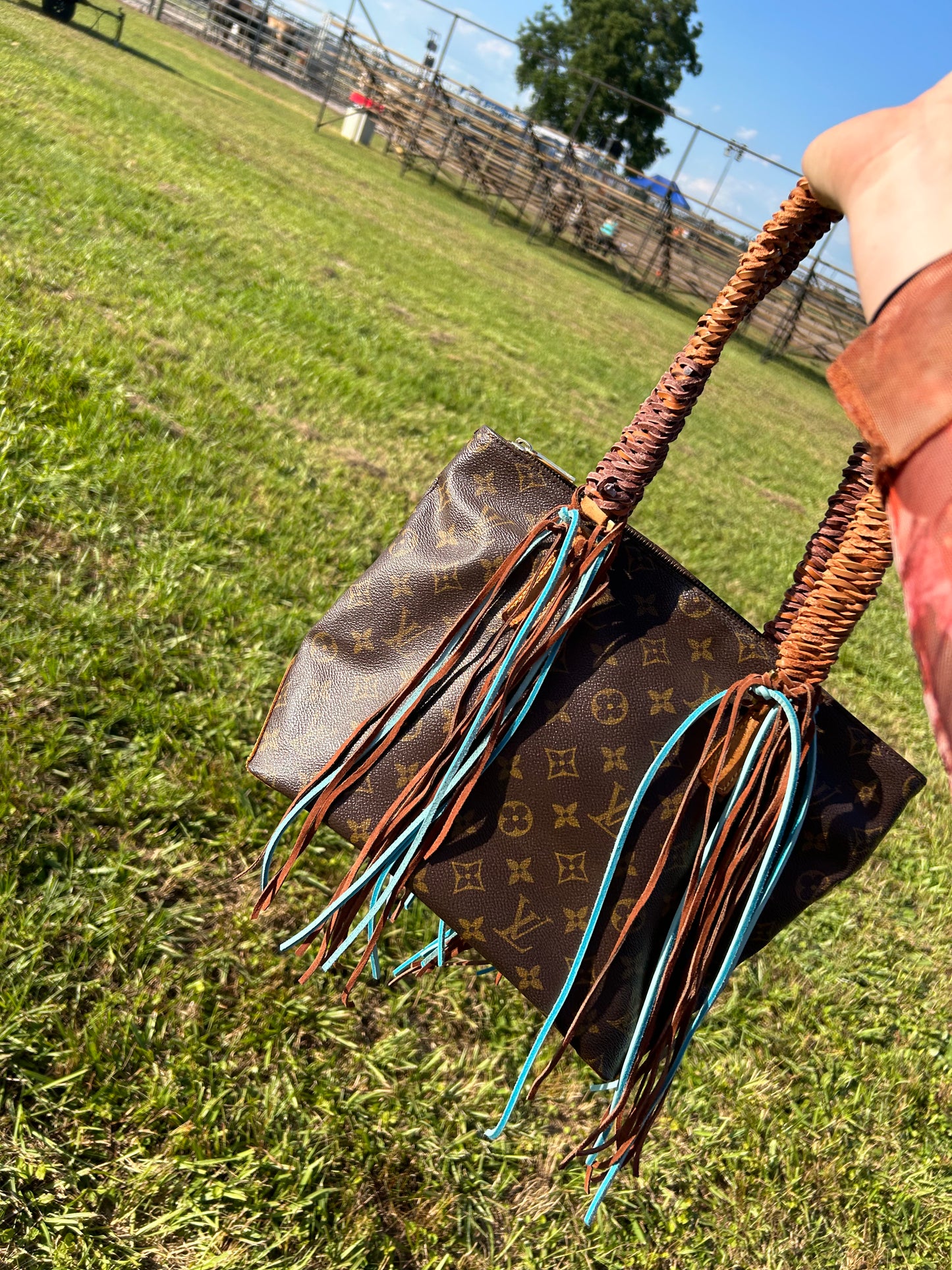 Vintage Louis Vuitton redone purse with fringe authentic turquoise