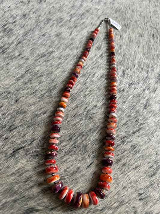 Orange, Red, & Purple Spiny Oyster 24in Native Made Necklace