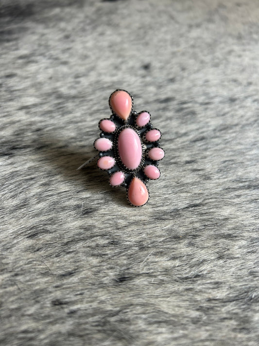 Pink conch native made adjustable cluster ring