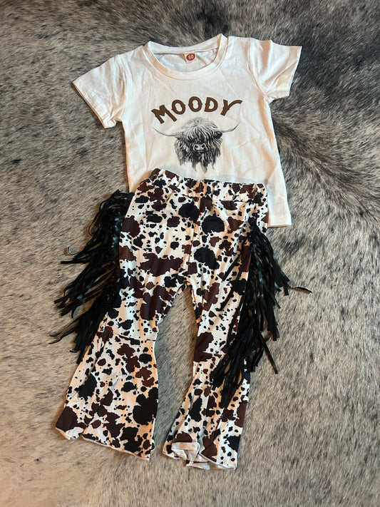 “Moody” cow print girls set