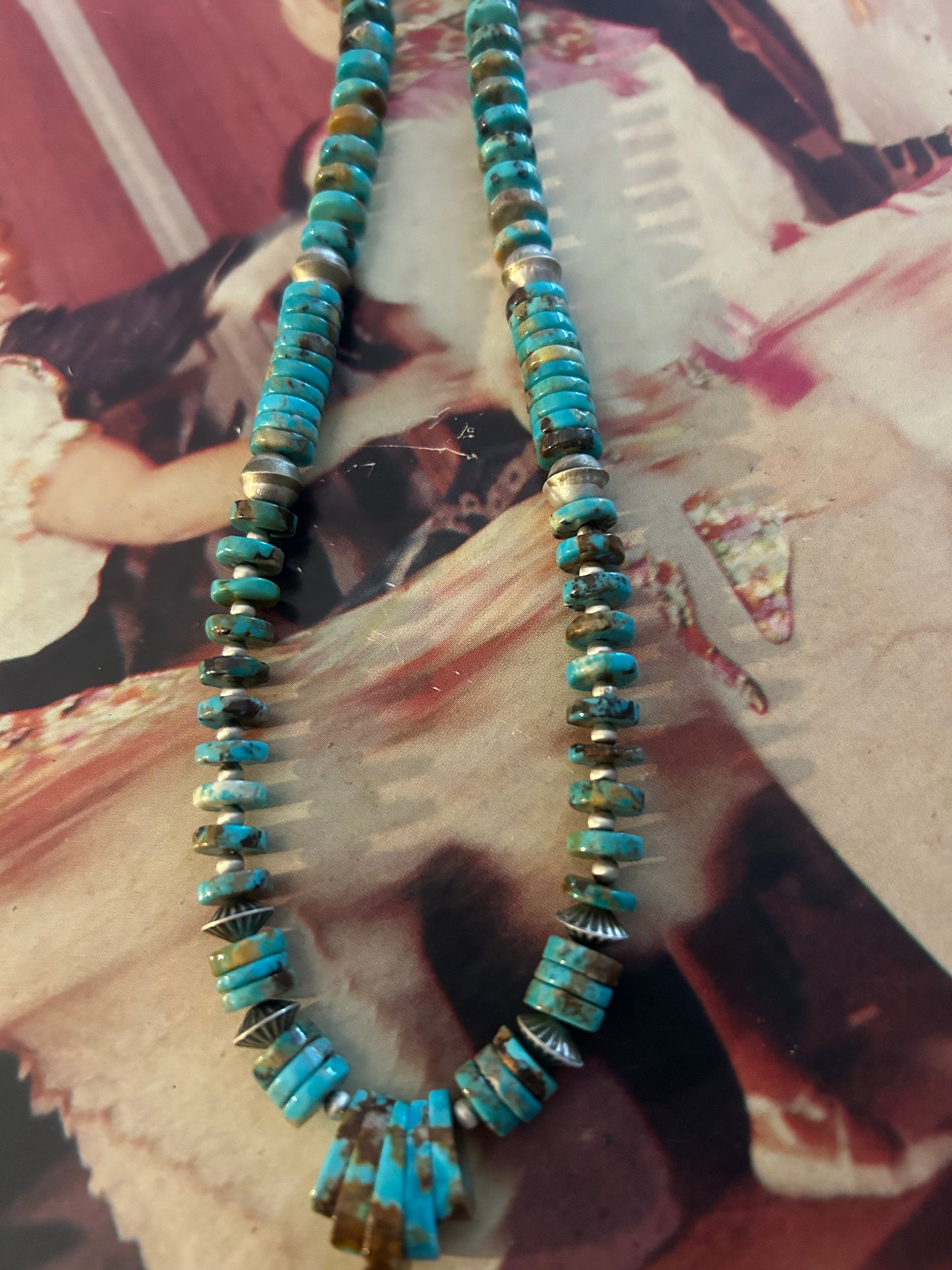 Sterling NAVAJO Pearl Heishi Turquoise Jacla Native Bead Necklace