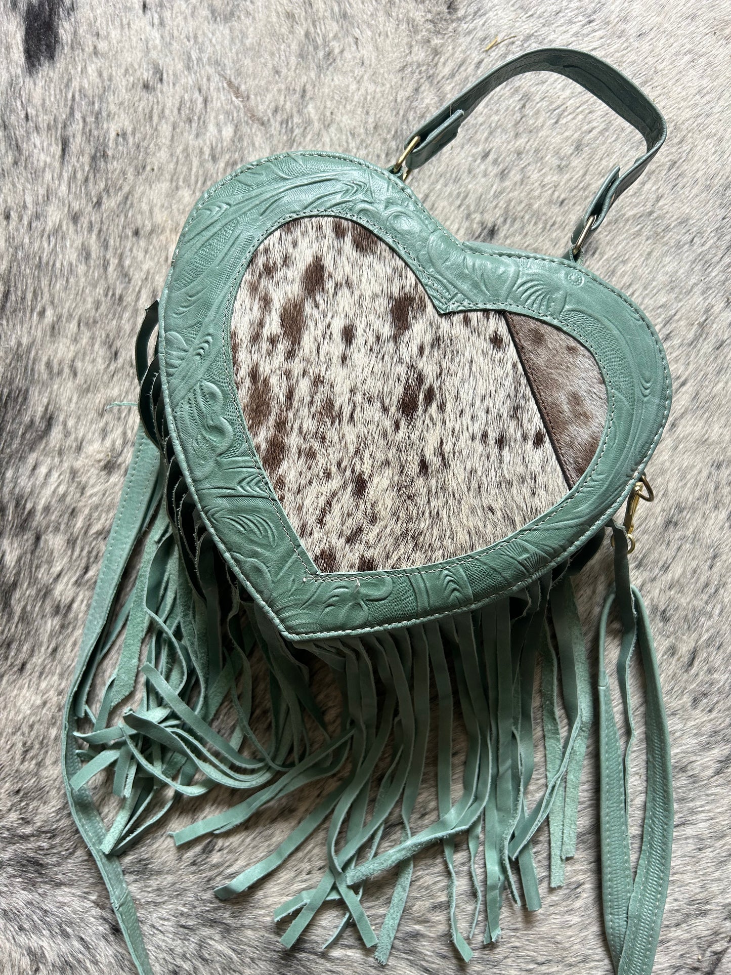 Mint Turquoise & White Cowhide Heart Purse