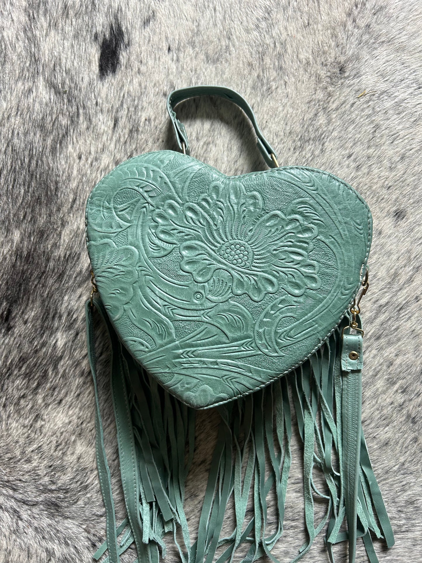 Mint Turquoise & White Cowhide Heart Purse