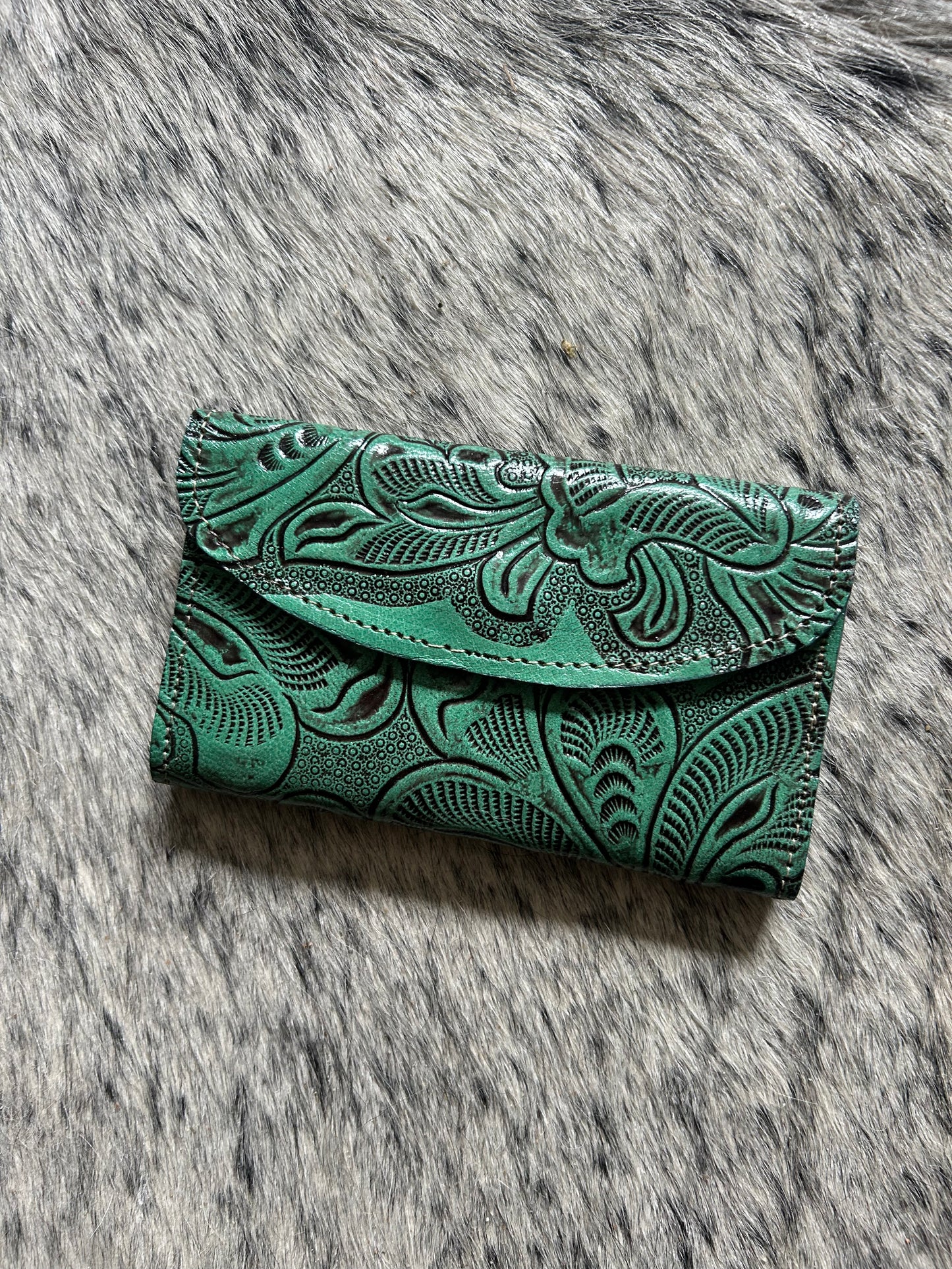 Mint Green Tooled Wallet