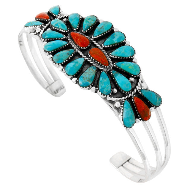 The " Little Ms. Anger Issues" Turquoise & Coral sterling silver Bracelet cuff