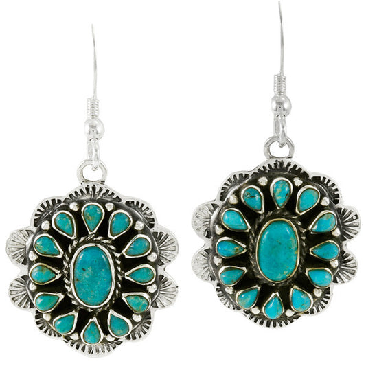 Daddy's Money Dangle Cluster Turquoise Earrings Sterling Silver