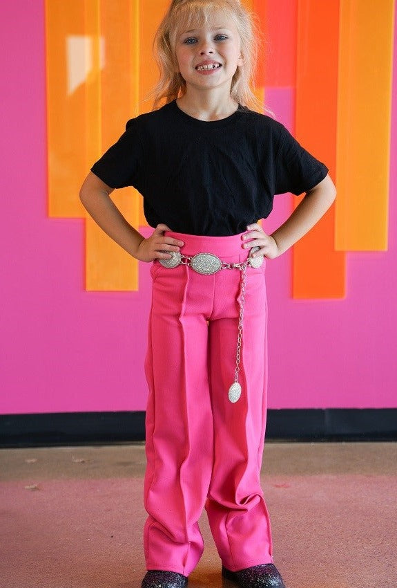 Girls Neon Pink Wide Leg Pants